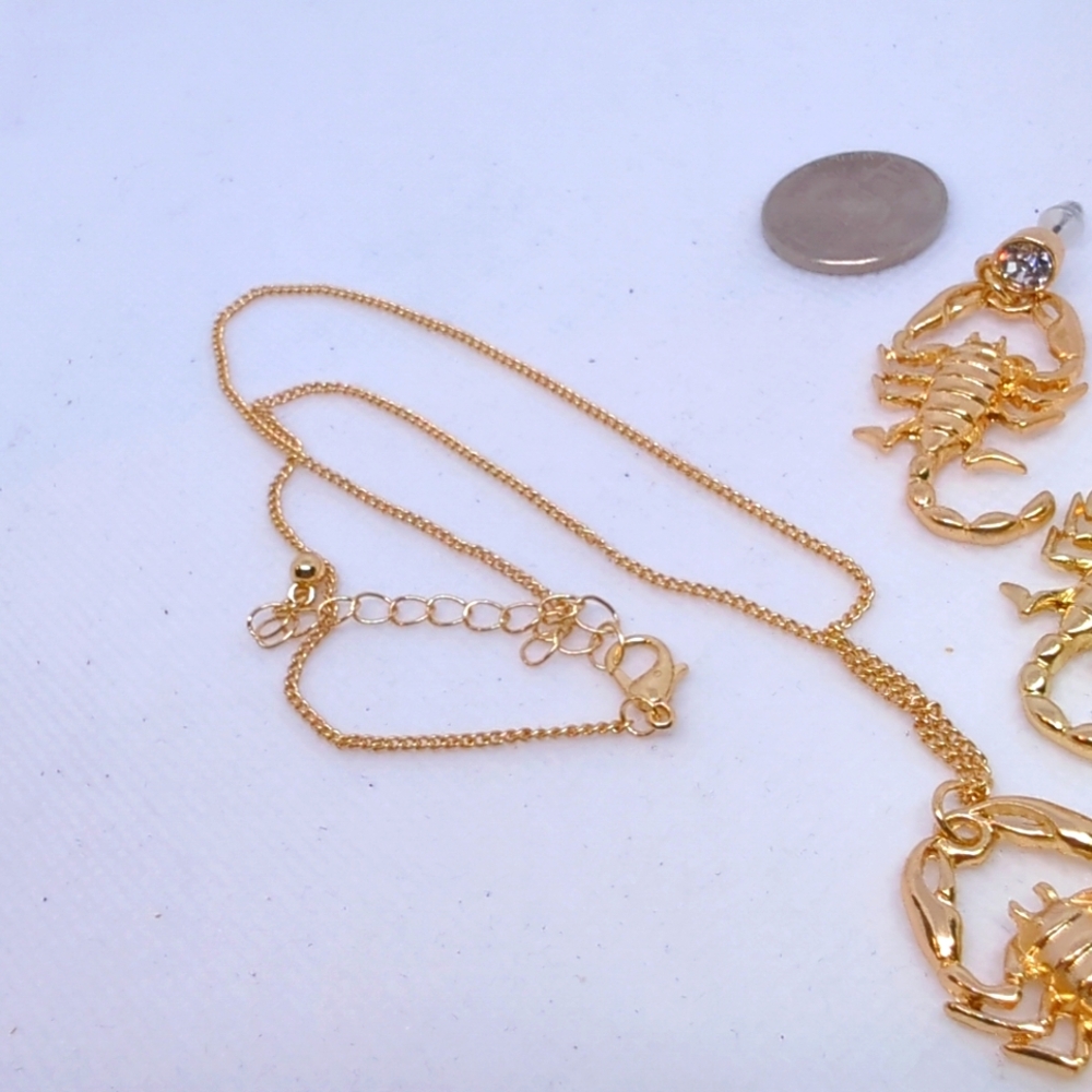 Scorpion Pendant Necklace/Earrings 14k Yellow Gold Plated Laser Cut New with Tag - Picture 5 of 10